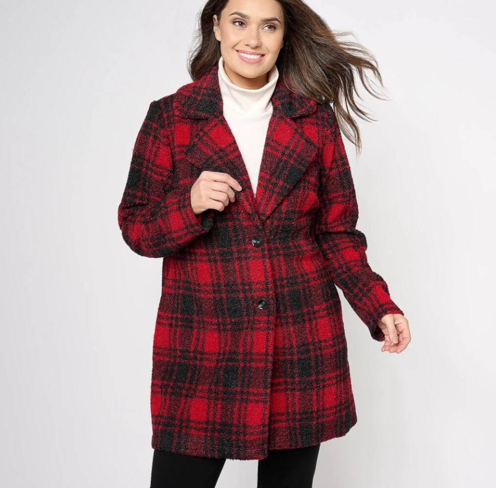 Joan Rivers Regular Plaid Sherpa Teddy Coat Size Large
